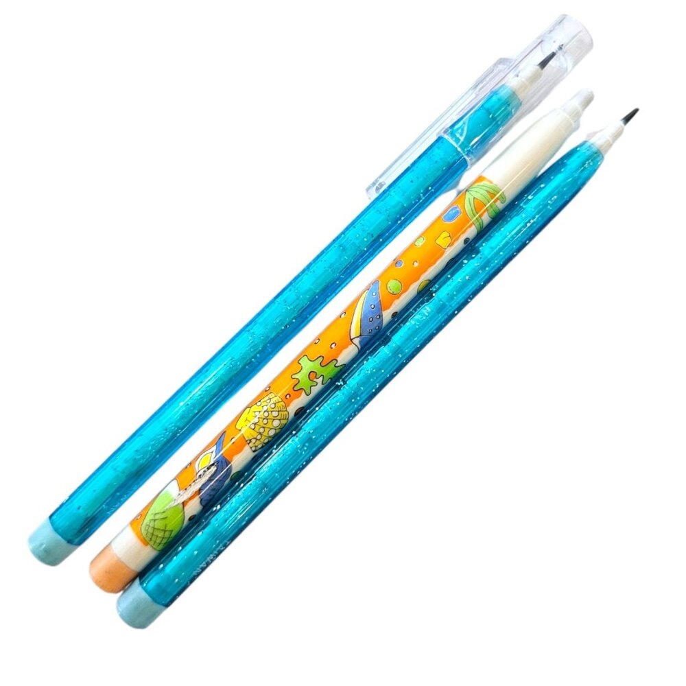 Retro Bensia Pencils Non-sharpening‎ Aqua Blue Glitter 80s 90s Used Nostalgia